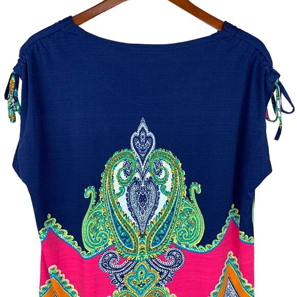 The Paragon Sleeveless Blouse Tunic Top Longer Length Blue Paisley Women’s M - Picture 7 of 8